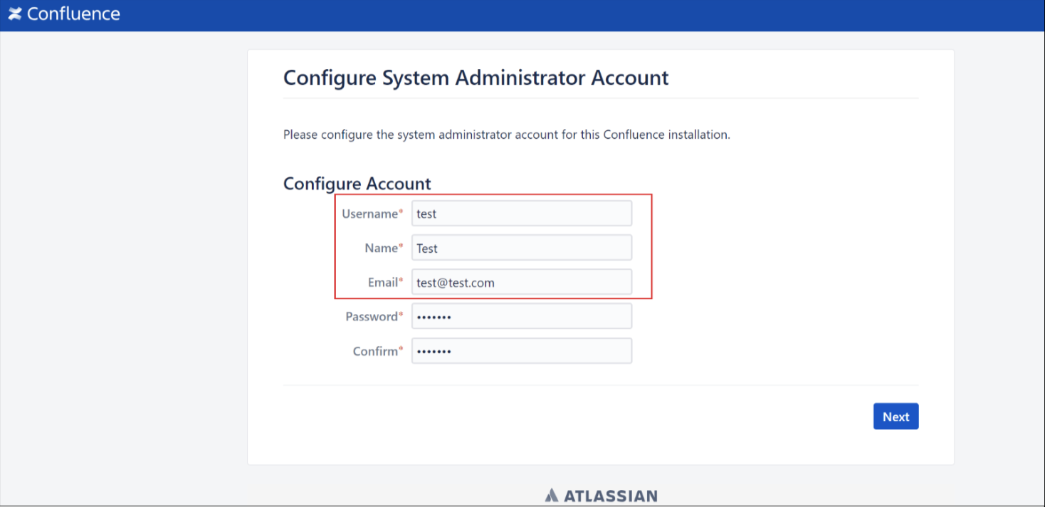 Configure an account with username test